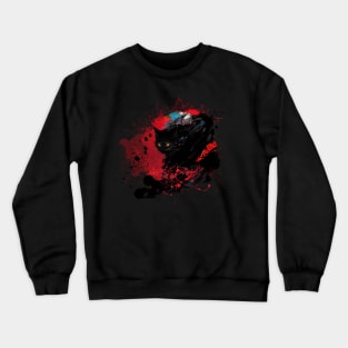 Cat Black Red Splash of color Crewneck Sweatshirt